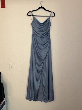 Dusty Blue Lydia Matte Satin Dress - Birdy Grey